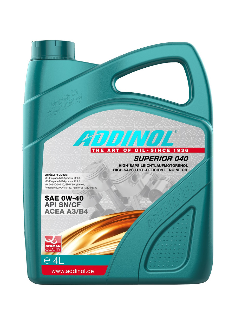 Масло моторное ADDINOL синтетическое Superior 040, 0W40, 4л - фото 1 - id-p58769291