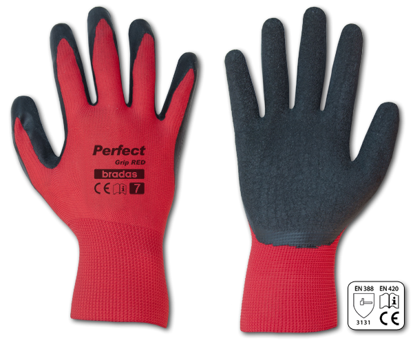Перчатки PERFECT GRIP трикотажные с латексным покрытием, красные, размер 10 - фото 1 - id-p60383998