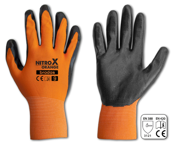 Перчатки NITROX трикотажные с нитриловым покрытием, оранжевые, размер 10