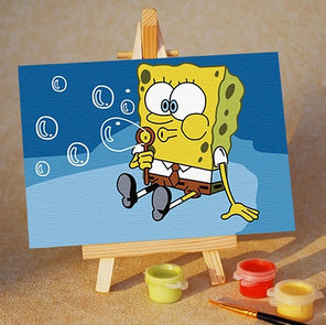 Раскраска по номерам Спанч Боб мыльные пузыри (MA035) 10х15 см, фото 2