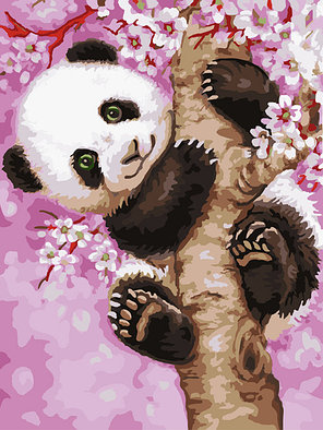 Картина по номерам Маленькая панда на розовом дереве 30х40 см, фото 2