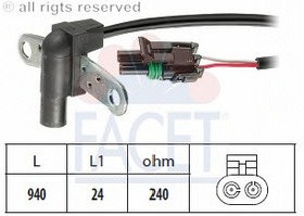 Датчик коленвала FACET. RENAULT 19/ 21/ CLIO/ ESPACE I/ RAPID/ SUPER 5/ TRAFIC, VOLVO 340/ 360, 1.4/1.7. 85>