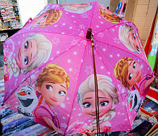 Зонтик  розовый полуавтомат трость "анна и эльза"
