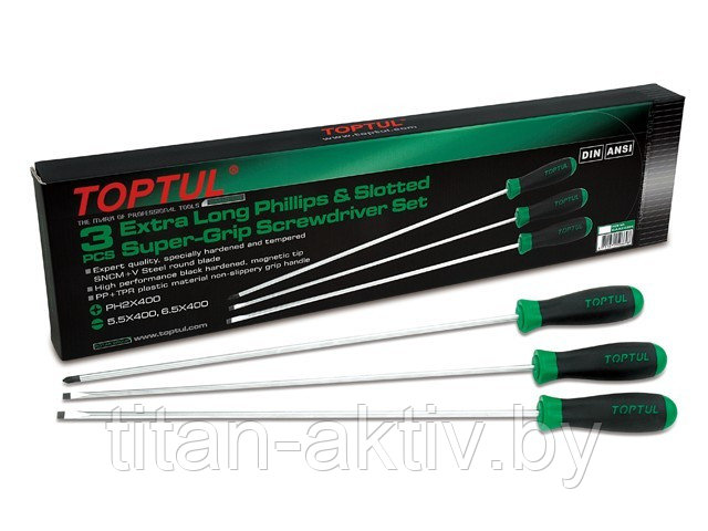 Набор отверток 3шт EXTRA LONG (SL5,5 SL6,5 PH2) 400mm TOPTUL (GAAE0306)