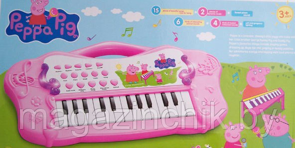 Детский электронный синтезатор пианино Свинка Пеппа розовый 6008