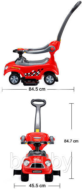 321R Машинка, каталка, толокар с родительской ручкой, бампером, музыкальная, красная Делюкс Chilok BO - фото 7 - id-p60651634