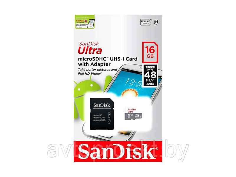 Карта памяти SanDisk Ultra 16Gb microSDXC UHS-1 - фото 1 - id-p61016812