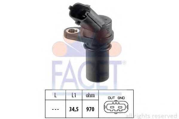 Датчик коленвала FACET. OPEL AGILA/ ASTRA G,H/ COMBO/ CORSA B,C,D/ MERIVA/ TIGRA, 1.0/ 1.2/ 1.4/ 1.3 CDTi. 98 - фото 1 - id-p61038696