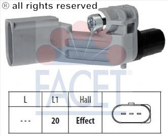 Датчик коленвала FACET. AUDI A3/ A4/ A6, MITSUBISHI GRANDIS/ OUTLANDER/ LANCER, SEAT ALHAMBRA/ CORDOBA/ IBIZA/ - фото 1 - id-p61145478