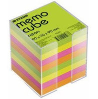 Блок для заметок 9*9*9 цветной NEON СТАММ в пластбоксе прозрачный