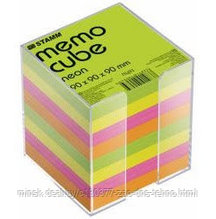 Блок для заметок  9*9*9 цветной NEON СТАММ в пластбоксе прозрачный