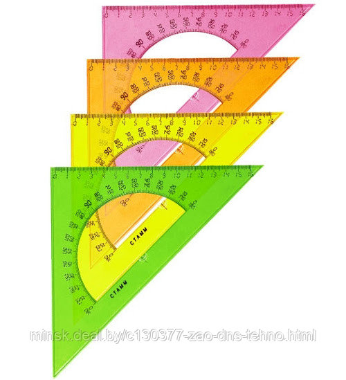 Треугольник с транспортиром 16 см., 45 градусов СТАММ ассорти неон - фото 1 - id-p61224788