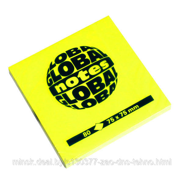 Бумага для заметок GLOBAL 75*75 мм, 80 л. желтый неон - фото 1 - id-p61224797