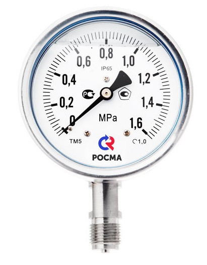 Мановакуумметр Росма ТМВ-321 серии 20 виброустойчивый-0,1…0,3 Мпа М12×1,5 или G¼ осевой штуцер