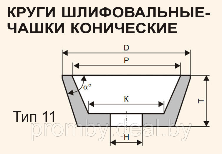 Чашка шлифовальная 100 х 40 х 20 мм Тип 11 25А 60 K-L 7 V 32 м/с коническая (керамика, Луга) - фото 2 - id-p61421899