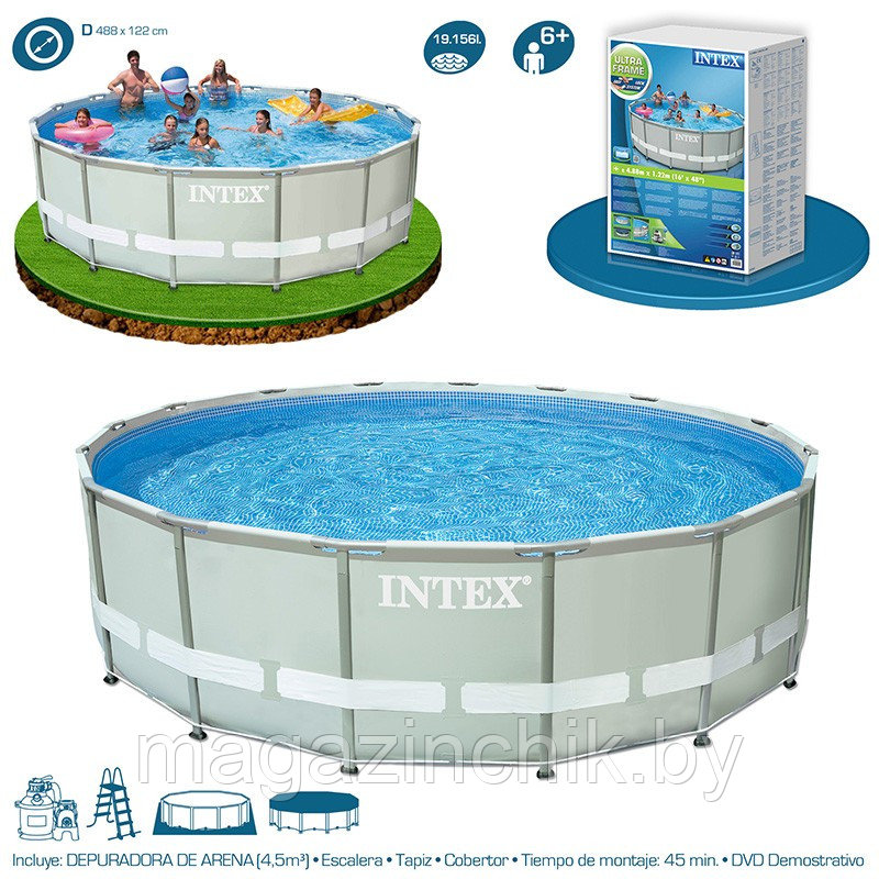 INTEX 54924/28324 Бассейн каркасный ULTRA FRAME POOL 488 x 122 см+полный комплект