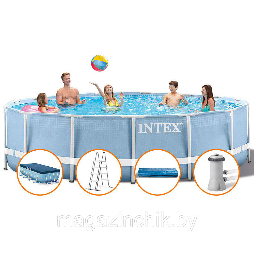 Каркасный бассейн 457 х 122 см Intex 28736 / 28236 Prism Frame Pool, лестница, фильтр насос, подстилка, тент - фото 3 - id-p61438626