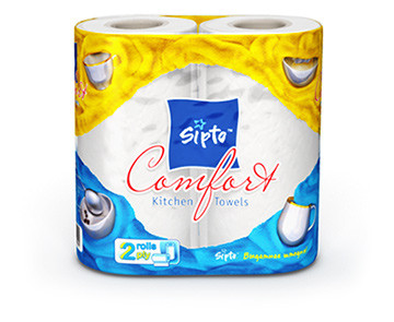 Полотенца бумажные Sipto Comfort в рулонах, в упаковке 2 рулона.