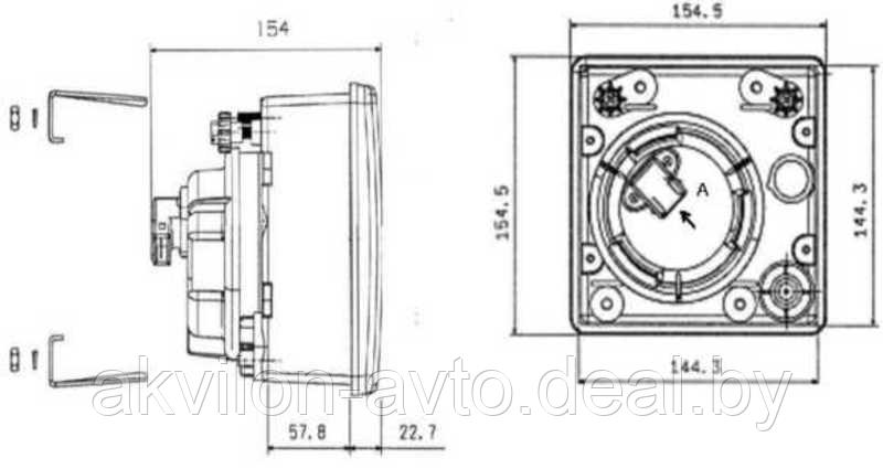 08.7101.000 Фара дорожная квадратная встроенная H4 60/55 W 12V, с прижимами (ФГ-308) - фото 2 - id-p58867812