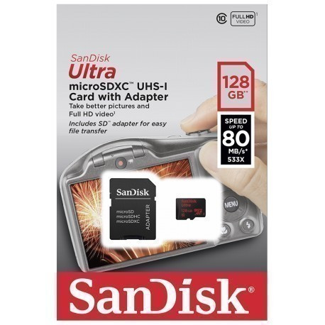 Карта памяти MicroSDXC 128GB SanDisk Ultra® UHS-I, Class 10, 80 МБ/с