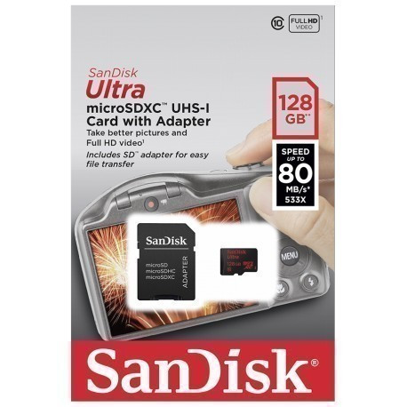 Карта памяти MicroSDXC 128GB SanDisk Ultra® UHS-I, Class 10, 80 МБ/с - фото 1 - id-p47418957