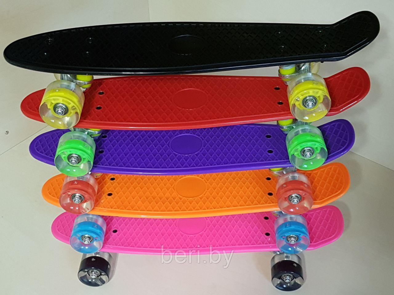 Скейтборд, пенниборд СВЕТЯЩИЕСЯ колеса, пенниборд для начинающих Penny Board 56,5 см, арт 350-2 - фото 3 - id-p75910768