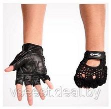 Перчатки для фитнеса черные (кожа+сетка) 2423  L