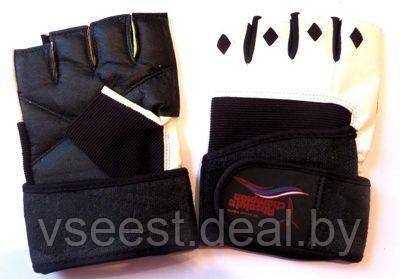 Перчатки для фитнесса черно-белые без пальцев 2405  L, фото 2