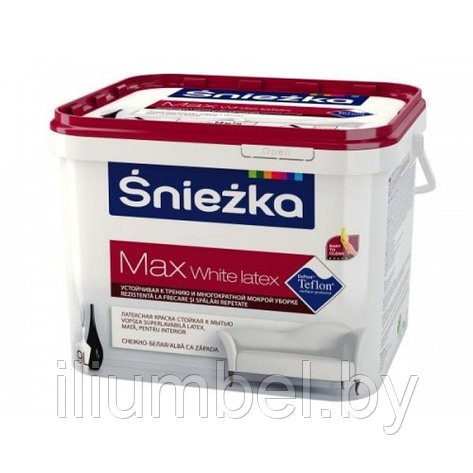 SNIEZKA MAX WHITE LATEX моющаяся латексная краска с тефлоном матовая белая Польша 10л, фото 2