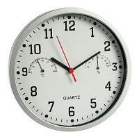 Часы настенные с гигрометром и термометром пластиковые серебро