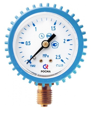 Манометр Росма ТМ-210 сварочный О2 (кислород) 0 2,5МПа М12×1,5 радиальный штуцер - фото 1 - id-p61632607