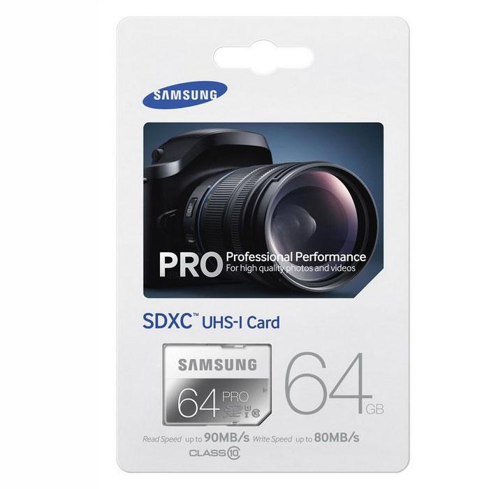 Карта памяти SDXC 64GB Samsung EVO PRO UHS-I U3, Class 10, 90/80 МБ/с