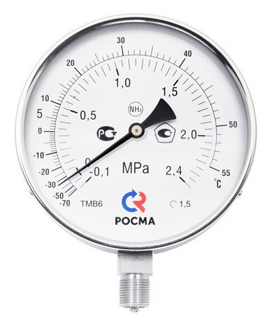 Манометр ТМ-511 NH3 аммиачный 0 0,6 МПа ( 30 +10 °C);М20×1,5 или G½ радиальный - фото 3 - id-p61637793