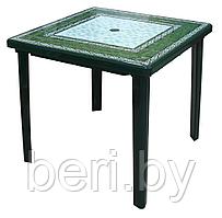 Стол квадратный пластиковый с декором, 800х800х740 см, М3014, зеленый