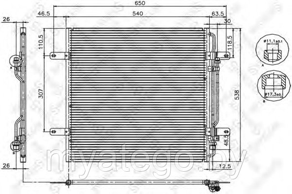 Радиатор кондиционера 500х537х16 Mercedes Atego - фото 1 - id-p61664627