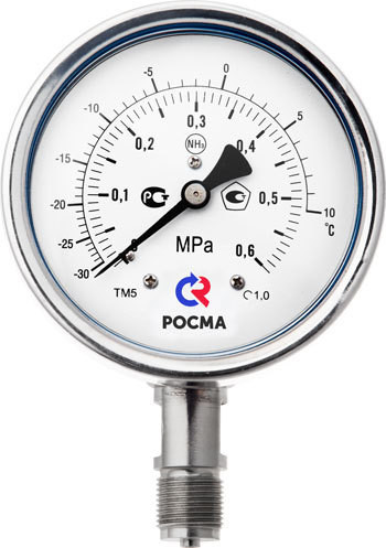 Манометр аммиачный коррозионностойкий ТМ-621 NH3 серия 21 0 0,6 МПа ( 30+10 °C);М20×1,5 радиальный - фото 3 - id-p61891704