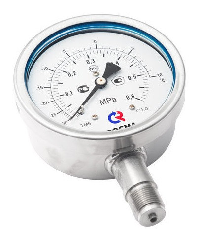 Мановакуумметр аммиачный ТМВ-521 NH3 серия 21 −0,1…1,5 МПа (−70…+40 °C); М20×1,5 осевой штуцер
