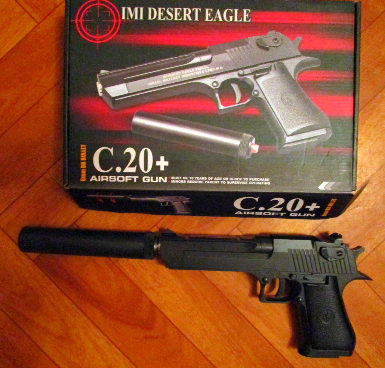 Детский пневматический металлический пистолет на пульках С 20+ с глушителем, фото 1