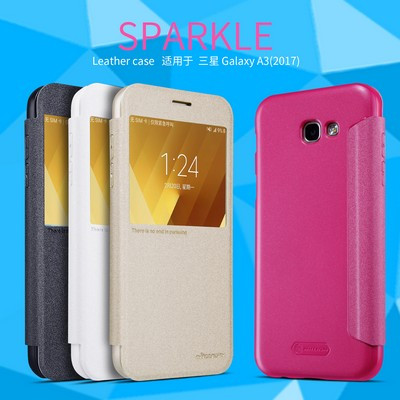 Полиуретановый чехол книга Nillkin Sparkle Leather Case Gold для Samsung A320F Galaxy A3 (2017) - фото 4 - id-p61999746