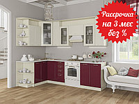 Кухня угловая Артем-Мебель Виола 1,5х2,6 м, бордо-ваниль глянец