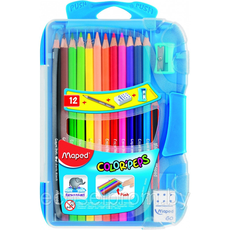 Цветные карандаши Maped Color Peps + точилка + ластик + простой карандаш - фото 2 - id-p62239124