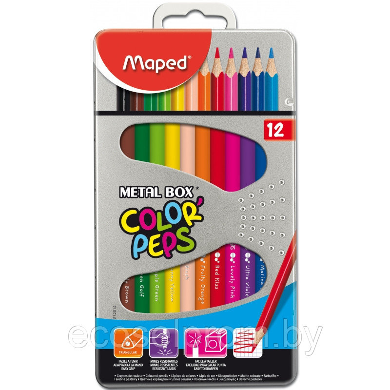 Цветные карандаши Maped "Color Peps" в металлическом пенале / 12 - фото 1 - id-p62239135