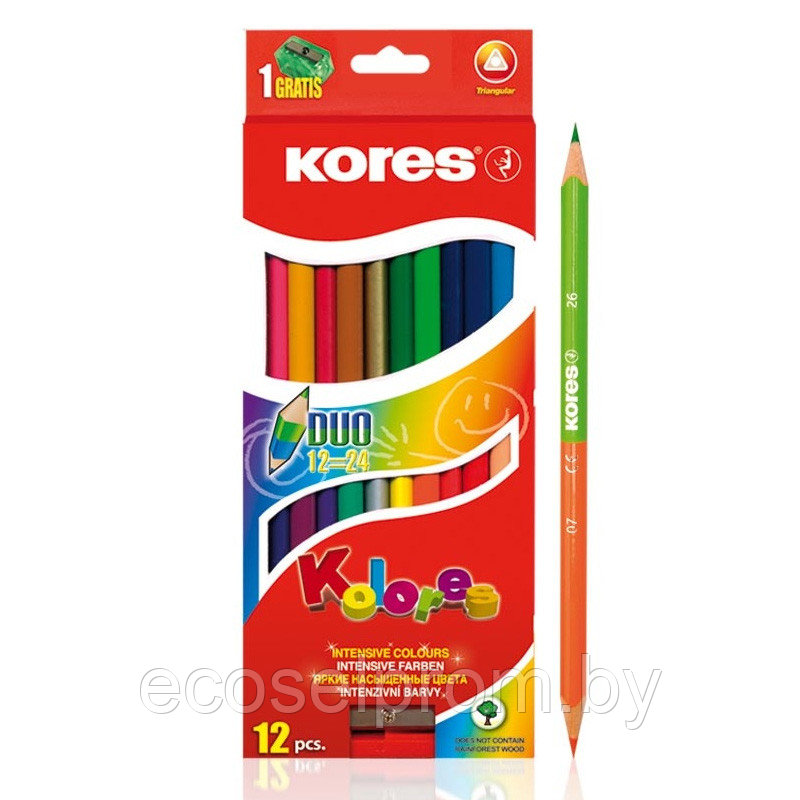 Цветные карандаши "KORES KOLORES DUO" с точилкой /12 - фото 1 - id-p62239949