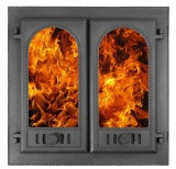 Дверка каминная двухстворчатая "Горница-2"крашеная со стеклом ДКГ-8С RLK 8415 500х500
