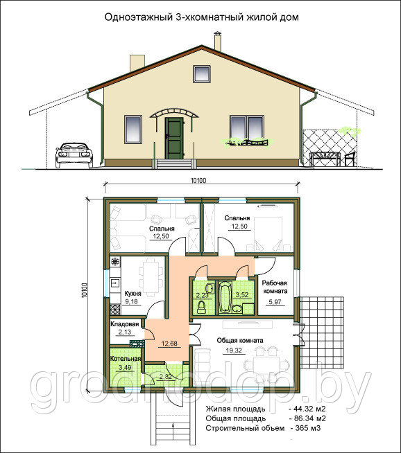 Дом каркасный 4-х (3-х) комнатный одноэтажный S=86,84кв.м (85,22кв.м.) - фото 3 - id-p62270048