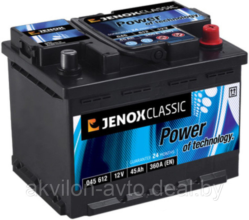 45АН 12V P+(J) (045612) Аккумулятор JENOX 6СТ-45 +справа