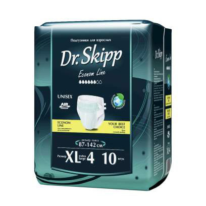 Подгузники для взрослых DR.SKIPP Econom, размер 4 (XL), 10 шт. - фото 1 - id-p62405458