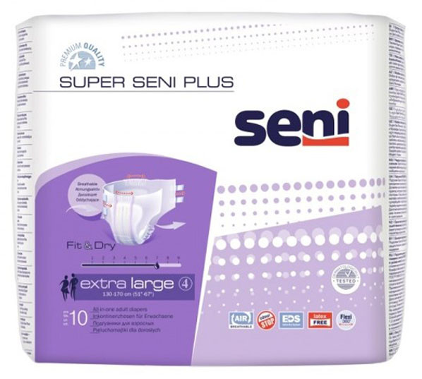 Подгузники для взрослых Super Seni Plus, размер 4 (Extra Large), 10 шт.