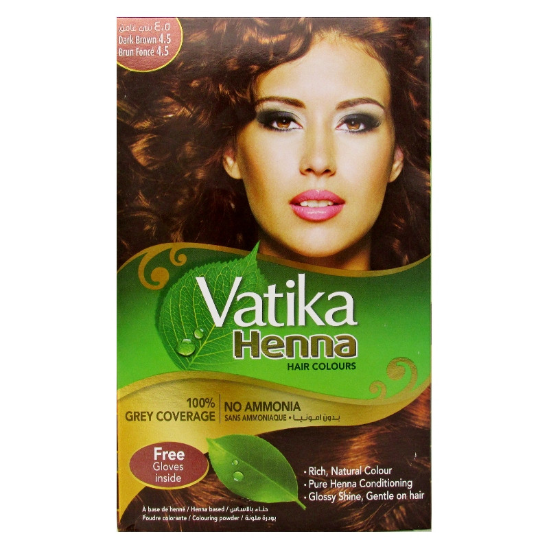 Хна для волос Ватика Темный Коричневый, Vatika Henna Dark Brown, 6 саше по 10г