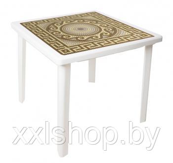 Пластиковый квадратный стол с деколем «Греческий орнамент» белый с золотом - фото 1 - id-p62509082